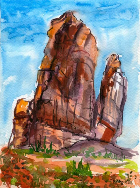 Watercolor Painting ORIGINAL Art Organ Arches National Park Utah Landscape 6x8"