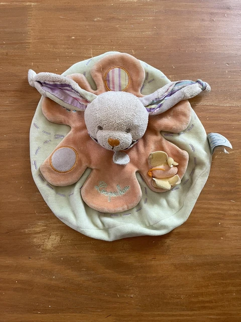 Lapin plat rond vert orange Loupichou DOUDOU ET COMPAGNIE