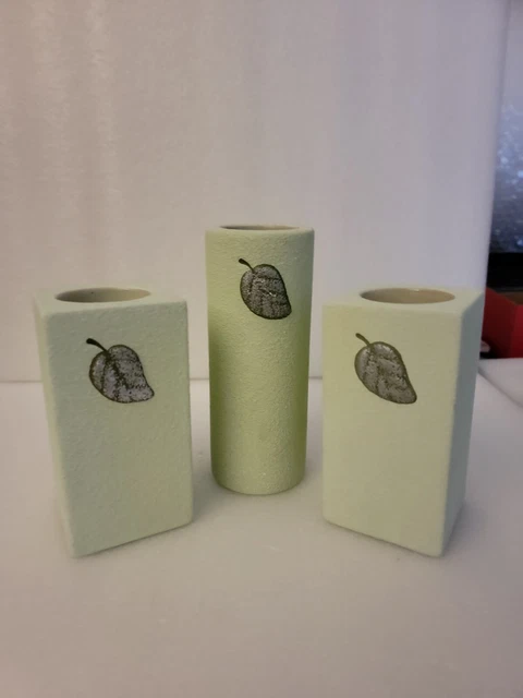 Partylite Meadow Breeze Pair Of Tealight Candle Holders Green Leaf Design Set