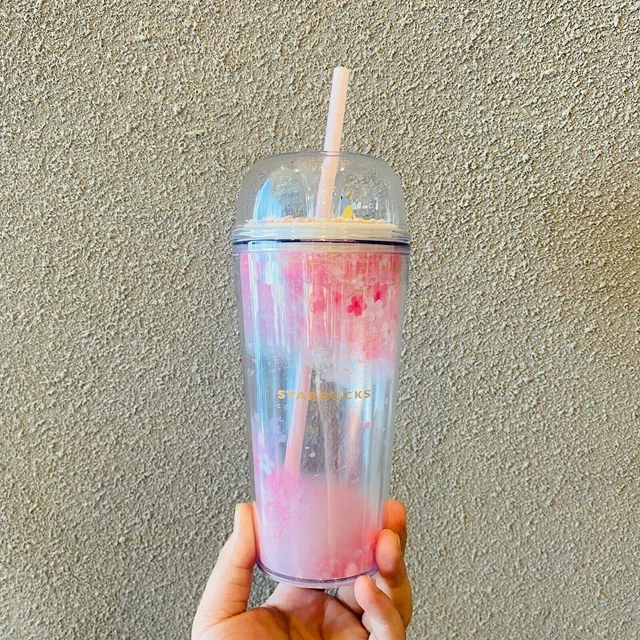 New 2022 China Starbucks Sakura Flying 16oz Double Wall Plastic Straw Cup