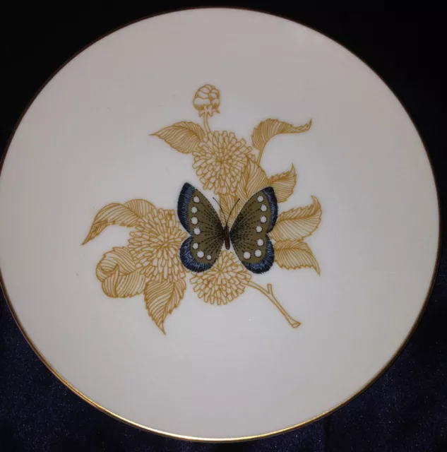 Fitz & Floyd Fit53 Salad Plate 7 5/8" Brown & Blue Butterfly Flowers Gold Trim