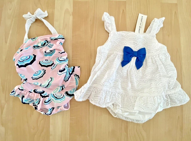 Girls 3-6 Month Janie & Jack Warm Days Ahead Eyelet Romper NWT Umbrella Swimsuit