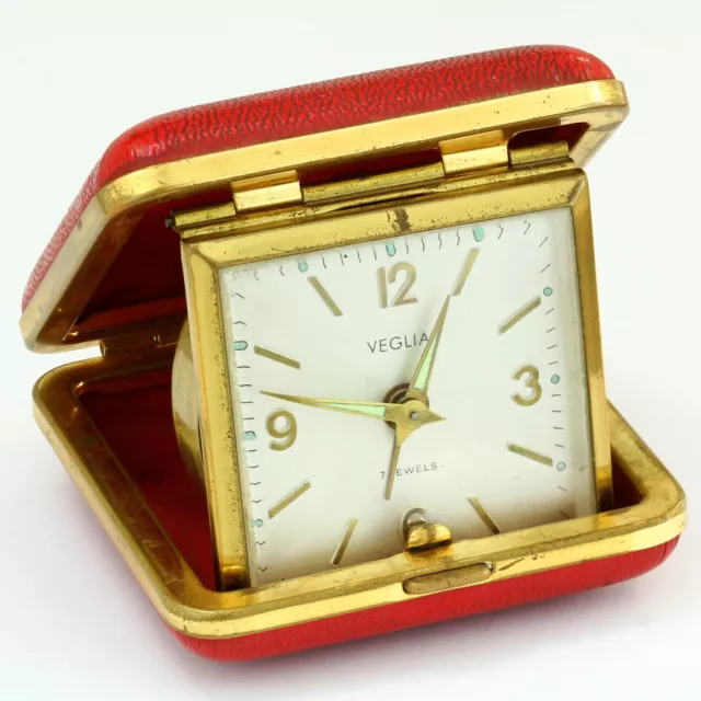 Veglia vintage travel clock alarm clock 1970's rare model red case Made in Italy