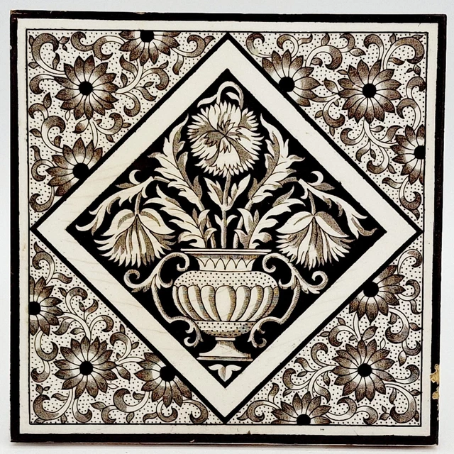 Mintons Aesthetic Movement Brown Transfer Printed Tile C1885 AE1