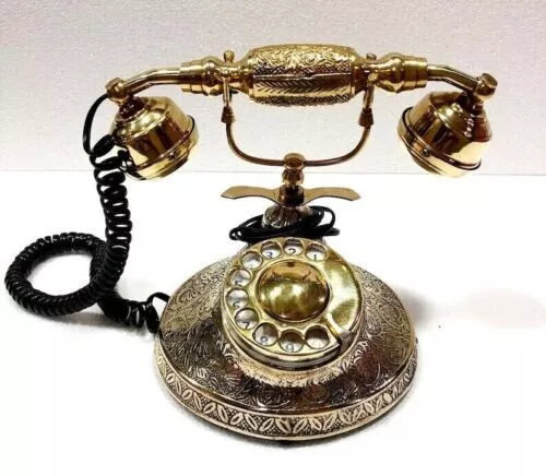 Vintage Antique Solid Beautiful Victorian Brass Rotary Dial Working Telephone