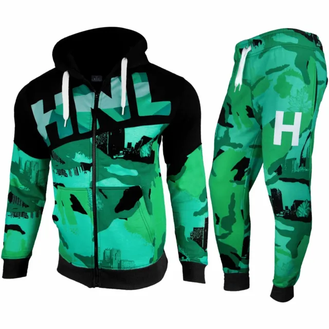 Kids Boys Girls Tracksuit HNL Green Camouflage Hoodie & Botom Jogging Suit 7-13Y