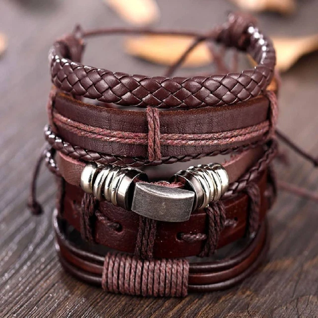 Bracciale Uomo E Donna In Ecopelle JJDreams - Set Punk Rock Gotico Regolabile 16-24 Cm - 5 Pezzi Nero