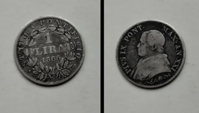 Italie : 1 lire argent Pius VIII 1866 R Vatican