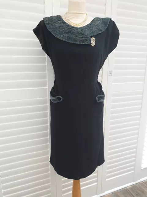 True Vintage 1930s 1940s WW2 Black Party Cocktail Dress Size 12 to 14 REDUCED