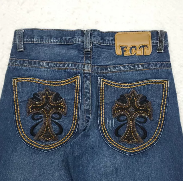 Fourcast Jeans Mens 30x30 Straight Leg Classic Fit Embroidered Cotton Denim Blue