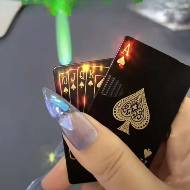 Refillable Green Flame Butane Poker Playing Card Cigarette Lighter Jet Torch
