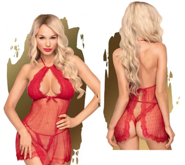 Babydoll con perizoma hot lingerie rossa trasparente erotica intimo sexy donna