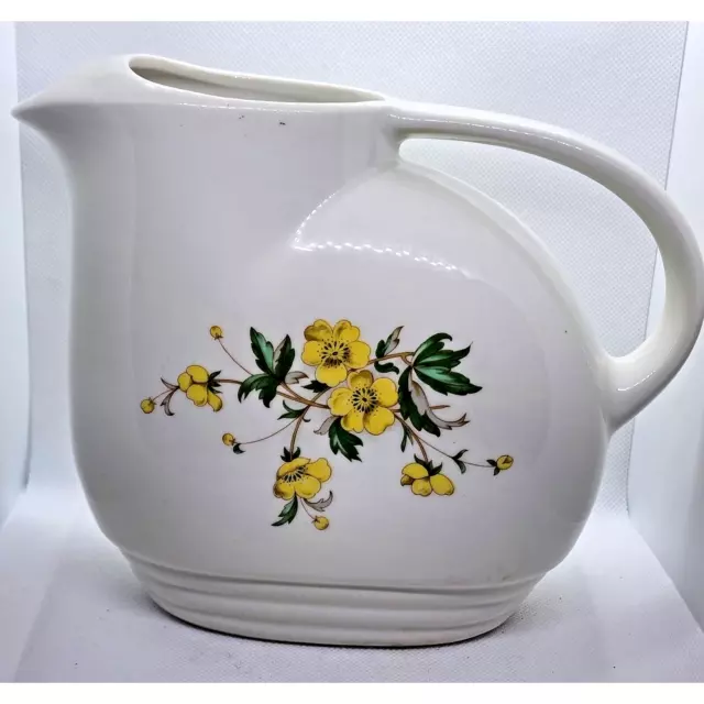 Vase-Pitcher-Vintage Knowles Utility Ware Yellow Flower Pitcher With An Ice Lip