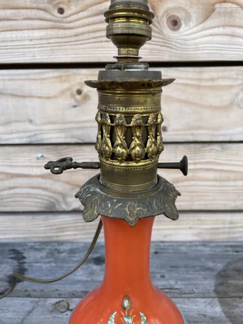 Lampe à Pétrole Huile Bronze Porcelaine Oil Lamp Ancien Napoléon III 3