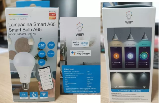 Lampadina Led A65 E27 Intelligente Rgb 11W Wifi App Tuya Smart Life Nuova Wiby