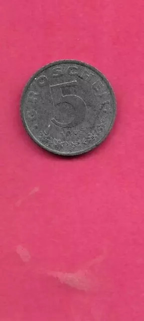 Austria Austrian Km2875 1965 Uncirculated-Unc Old Vintage Zinc 5 Groschen Coin