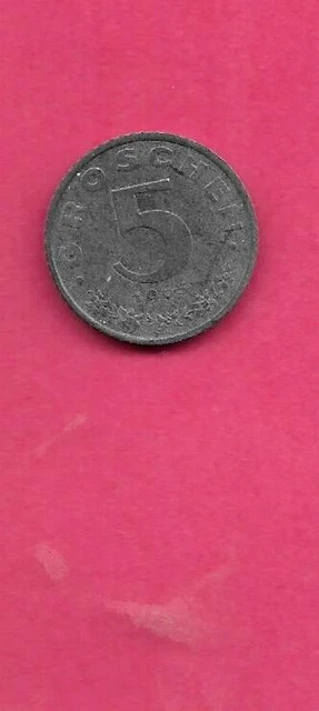 Austria Austrian Km2875 1965 Uncirculated-Unc Old Vintage Zinc 5 Groschen Coin
