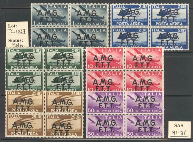 TC_1027. TRIESTE. 1947 "DEMOCRATICA" air mail set in blocks. MNH. Top value !