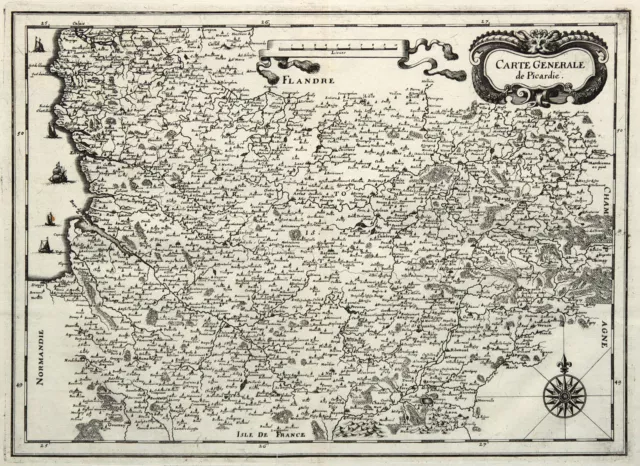 Picardie Original Kupferstich Landkarte Merian 1656