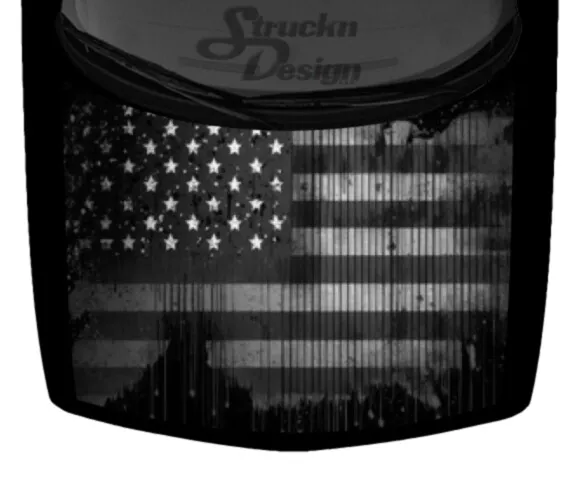 Gray American Flag USA Distressed Grunge Truck Hood Wrap Vinyl Car Graphic Decal