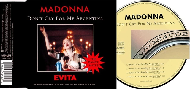 MADONNA CD DON'T Cry For Me Argentina DANCE REMIXES Made UK W0384CD2 ...