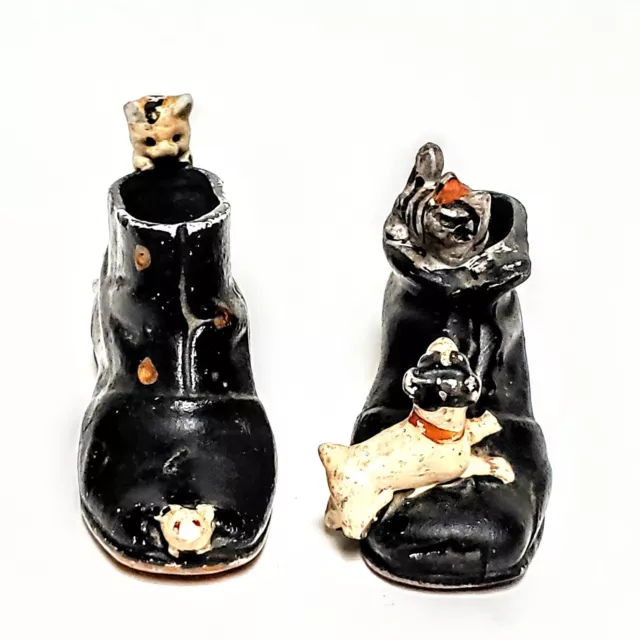 Vintage Antique Puss & Boot Mouse & Dog And Cat Ceramic Figurines Japan 4" 2