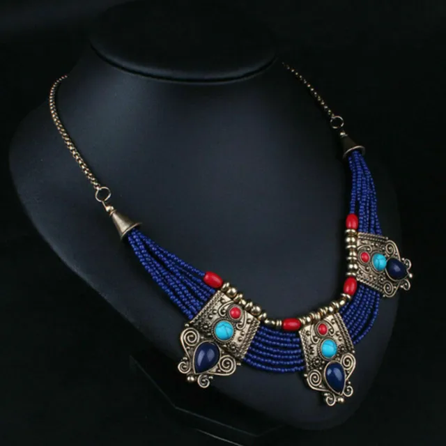 Retro turquoise coral beads lapis lazuli stone Tibetan silver unique necklace US