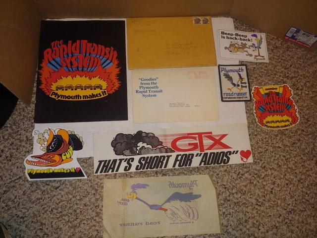 Vintage 60s/70s Plymouth Rapid Transit System,Iron-On,Road Runner,Stickers,Decal