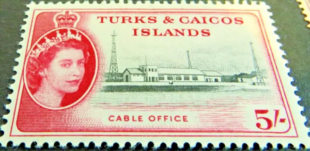 Turks & Caicos Stamps Elizabet II - 1957 - 5s Shillings Black Carmine - SG: 249