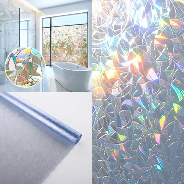 3D Rainbow Window Film Stained Glass Static Cling Sticker Frosted Home Privacy