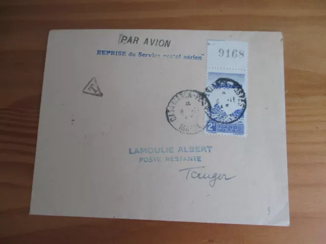 Lettre 1945 Maroc Reprise Du Service Postal  Aerien Taxe