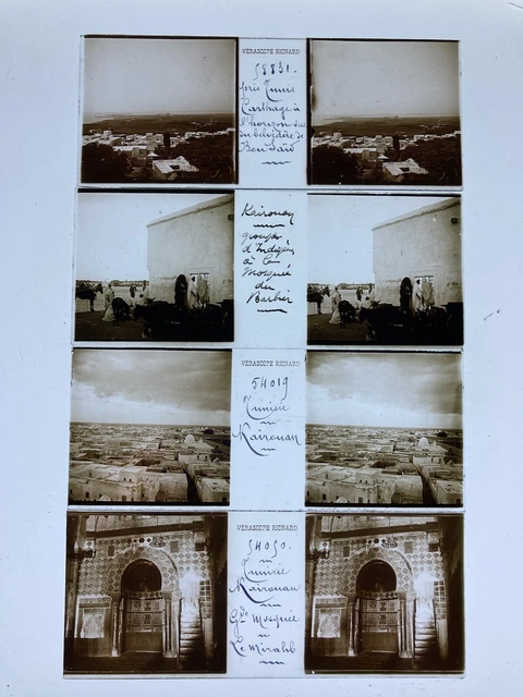 TUNISIE 1900 VERASCOPE RICHARD 4 PLAQUES VERRE 45x107 VUES STEREOSCOPIQUES