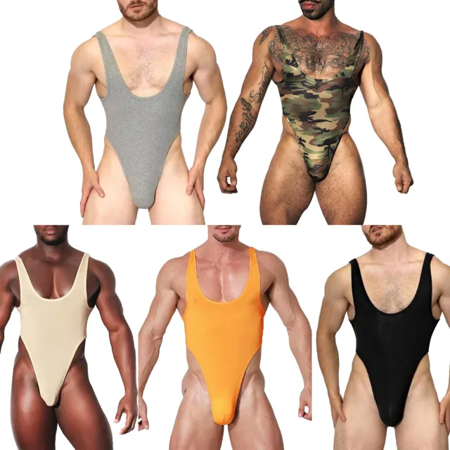 Men Leotard Sport Bodysuit Swimming Wrestling Singlet Stretchy Club Wear Sexy