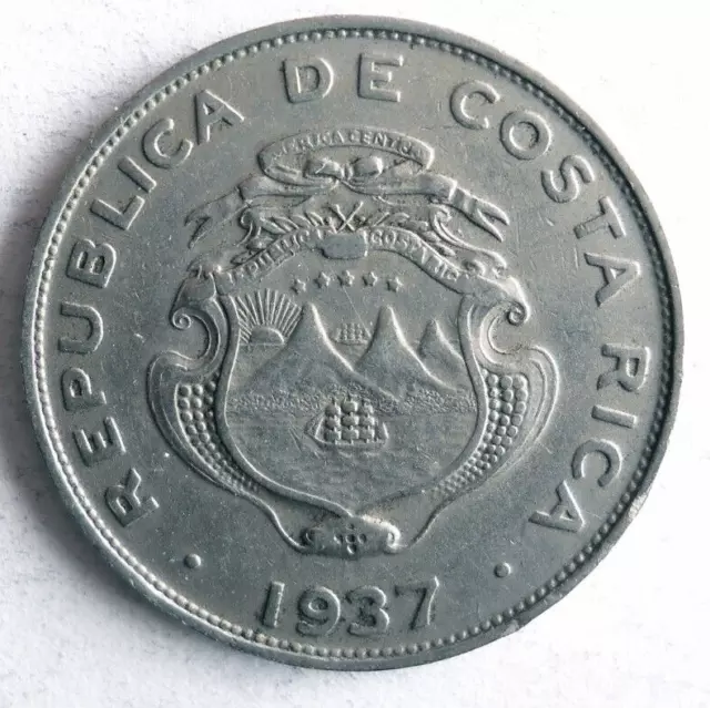 1937 COSTA RICA 25 CENTIMOS - Excellent Coin - FREE SHIP - Vintage Bin #27