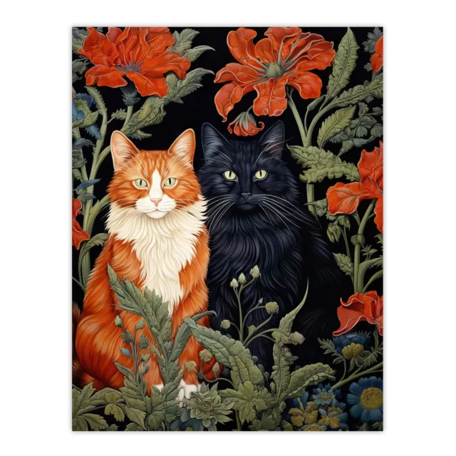 Fluffy Ginger And Black Flower Cats Amongst Red Blooms Wall Art Poster Print