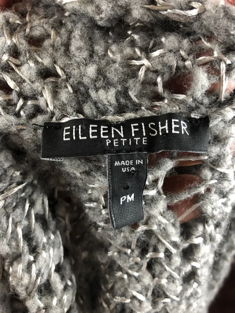 Eileen Fisher Gray Open Front Mesh Knit Wool Alpaca Cardigan Sweater F249