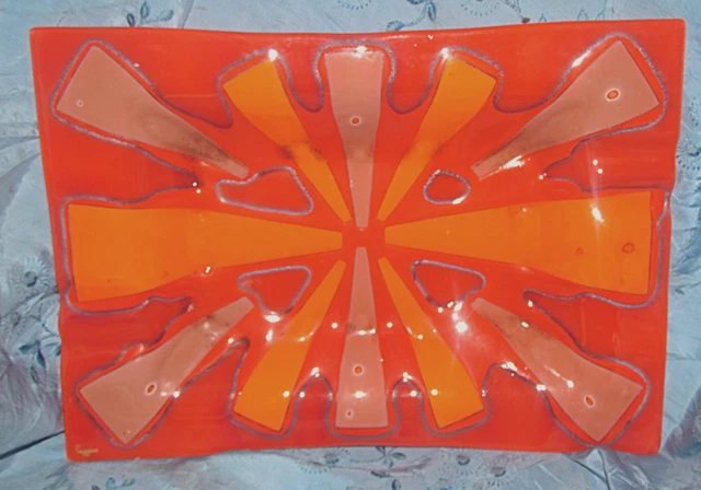 HIGGINS FUSED ART glass large ashtray shades of orange