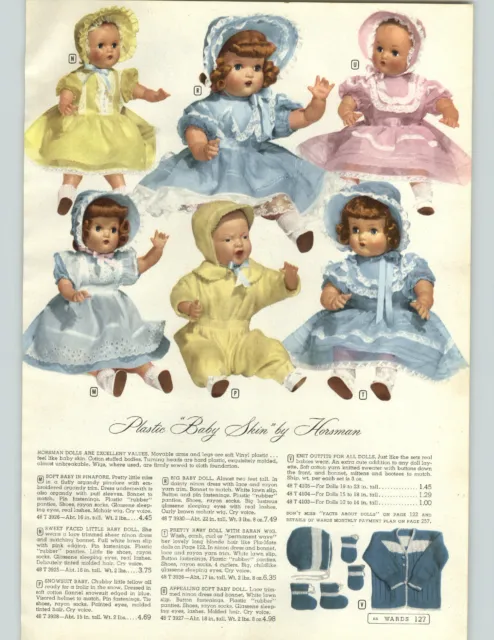 1951 PAPER AD Doll Horsman Baby Saran Wig Glassene Eyes Vinyl Plastic Stuffed