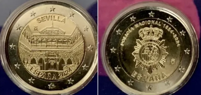 Monedas 2€uros **JUNTAS**ESPAÑA 2024.SEVILLA CATEDRAL Y POLICIA NACIONAL.