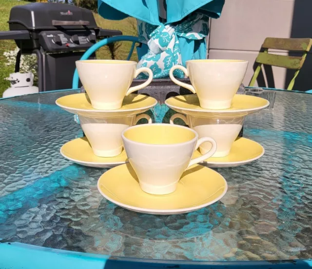 Harker Ware  Cock O'Morn - Yellow & White Cups and saucers Set of 5 each