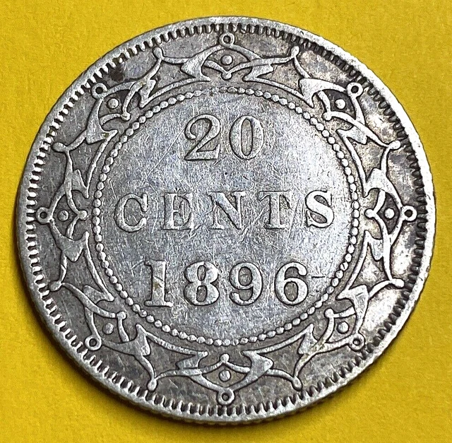 1896 Newfoundland 20 Twenty Cent Coin - VICTORIA - Small "96" - Silver -FFF