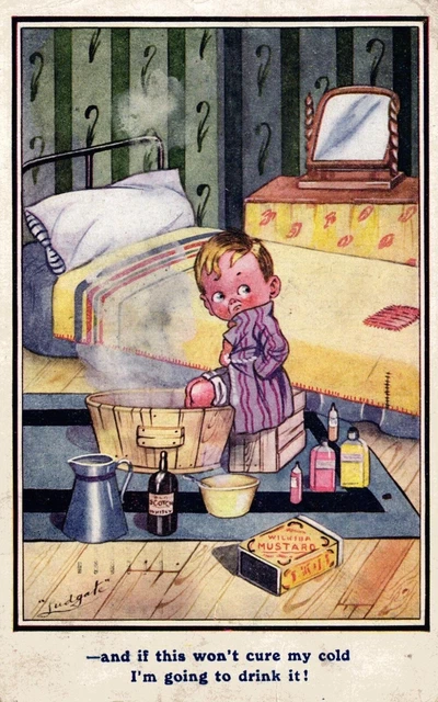Ludgate Postkarte 1921 Cold Remedy Senf Badefüße schottischer Whisky