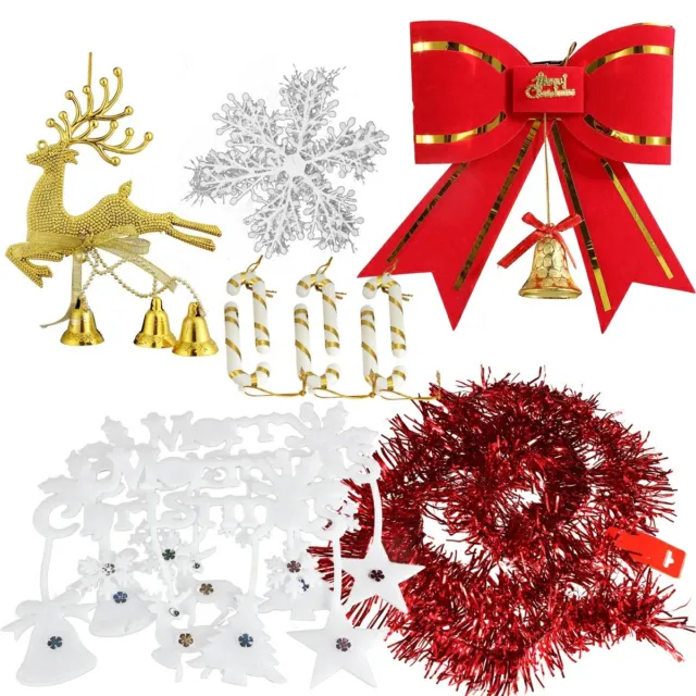 1 Set Christmas Xmas Bowknot Ribbon Snowflake Deer Jingle Hanging Decor Kit