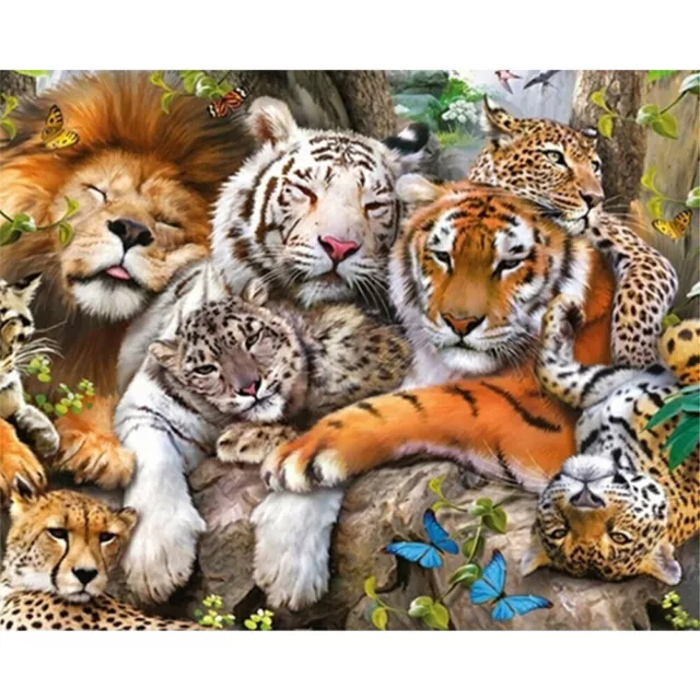 5D DIY Full Round Diamond Painting Tiger Embroidery Canvas Art Home Decor