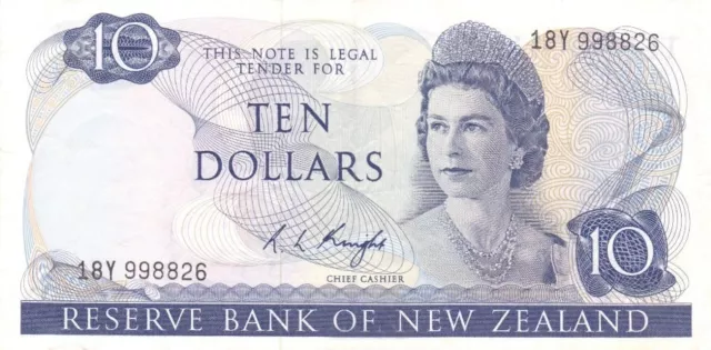 #Reserve Bank of New Zealand 10 Dollars 1967 P-166 XF+ Qn. Elizabeth II