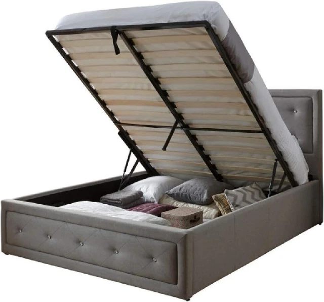 HOME SOURCE DIAMANTE Headboard Buttoned 5FT Grey Fabric Ottoman Storage