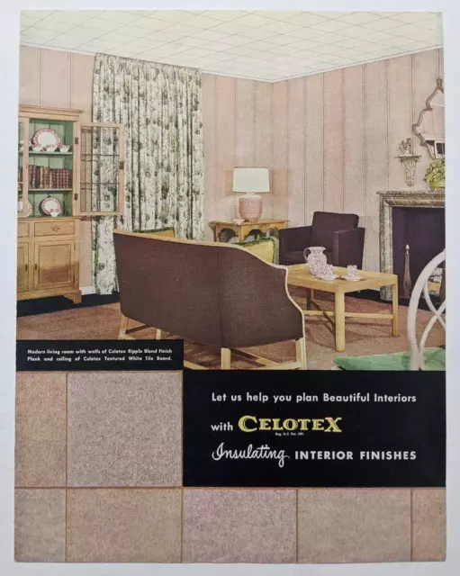 ca. 1950 CELOTEX INSULATING WALL BOARD Vintage Architecture COLOR BROCHURE