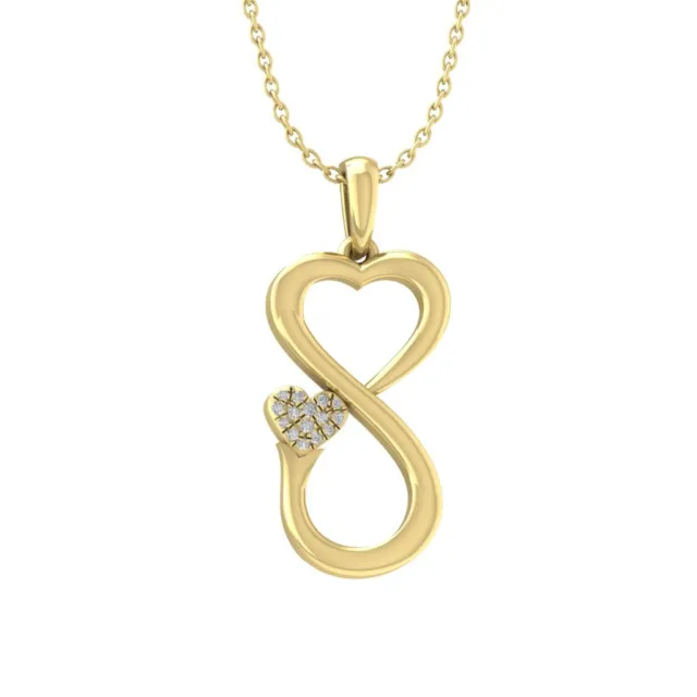 10K Yellow Gold Infinite Heart Pendant w/ Gold Plated Silver Chain 1/10ct, 18"