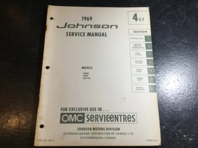1969 Johnson 4 HP Outboard Service Repair Manual 4R69 4W69 4WF69 models 2 Cyl