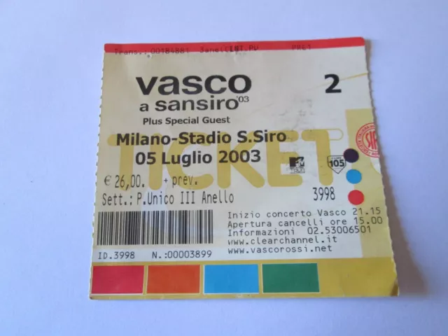 VASCO ROSSI TOUR 2003 music ticket biglietto musica stadio san siro milano